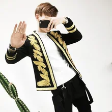 Мужской золотой лист Вышивка Черная куртка клуб/сценическое представление/Студия костюм/Азия Размер