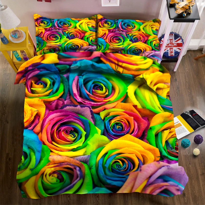 

Full screen of colored roses 3d effect photo bed linen can be customized photo pattern