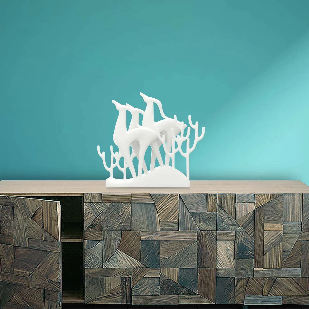 TOOARTS 1 PCS White Elk Group Statue 3D Printed Sculpture Creative