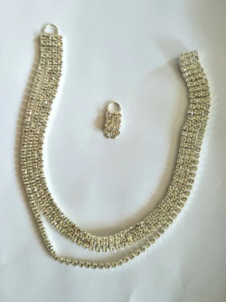 

4 Rows SS14 38cm Length Rhinestones Silver Plated Bikini Buckle Hanging with Fastener and Hook Freeshipping B01767Y
