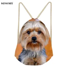 INSTANTARTS 3D Cute Yorkshire Terrier Prints Drawstring Bag Woman Light Weight Backpack Fashion Mini Ladies Shoulder Bag Travel