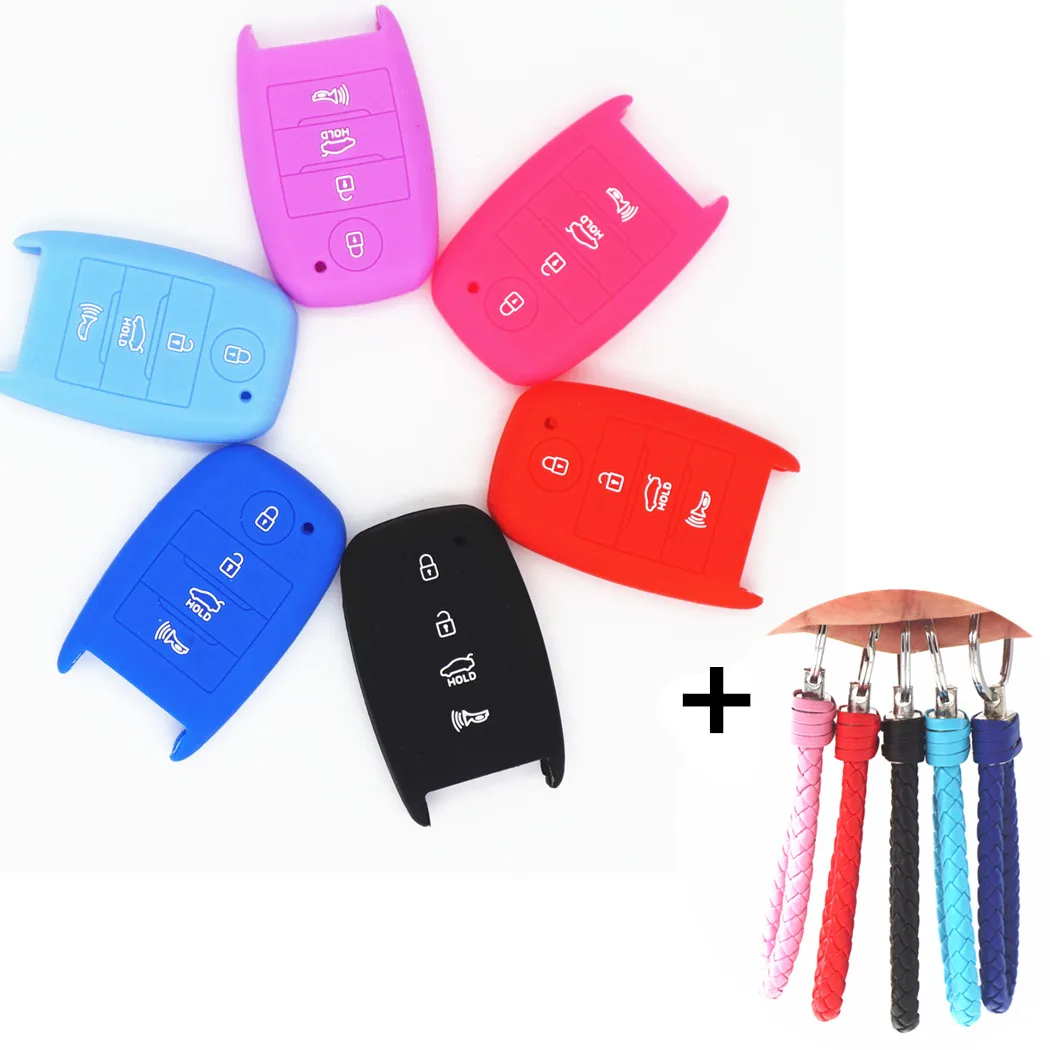 

WFMJ Silicone 4 Buttons Keyless Remote Key Cover Chain Case Keyring Keychain Fob for Kia K3 Cerato Forte Sorento Rio Rio5 Optima