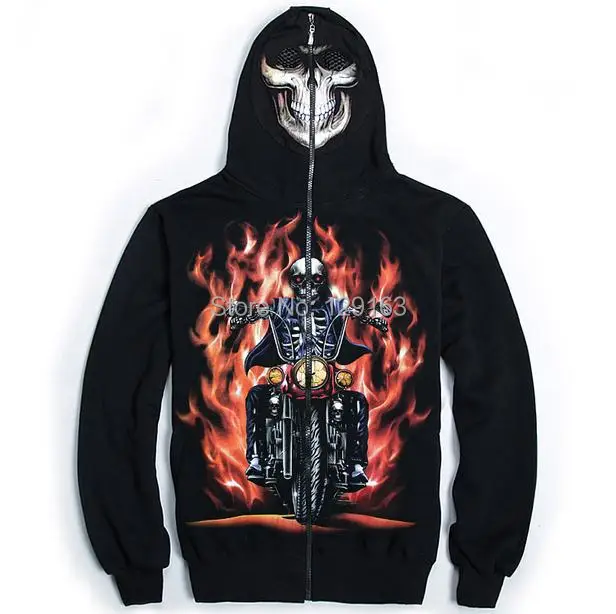 

Spring Fashion Men's 3D Motorcycle Skull Print Hooded Hoodies Autumn Flame Cardigan Plus Size Jacket Punk Sweatshirt Men 252
