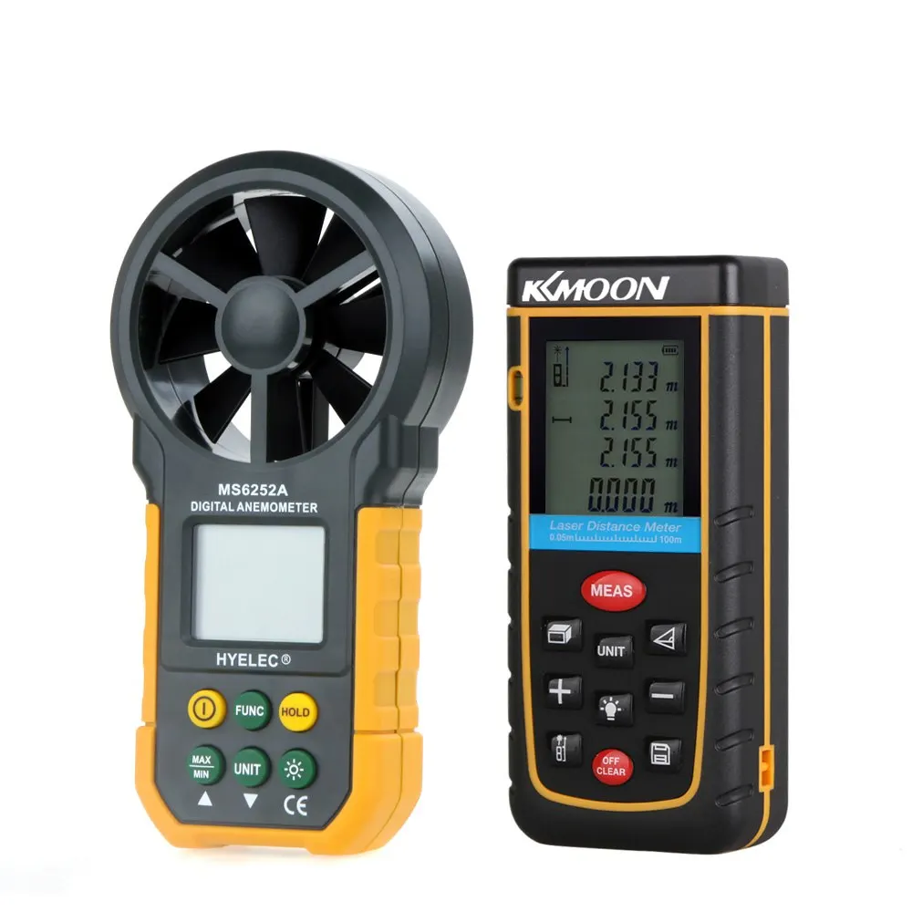 

100m/328ft Digital Laser Rangefinder Distance Meter Self-calibration Level Bubble +Multifunction Digital Anemometer/Air Volume