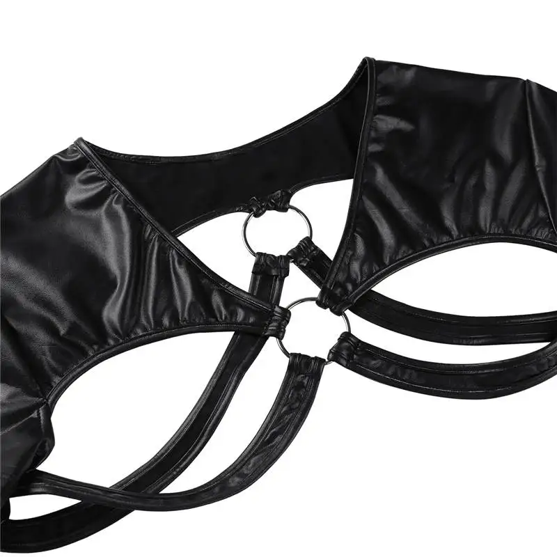 FEESHOW Black Faux Leather Harness Shoulder Bondage Belt Mens Half Tank Top Clubwear Male Stage Costume Crop Tops Chest Bdsm Men -Zentai shop online