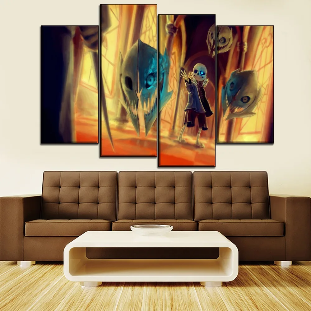 

Canvas Wall Art Game Poster Decoration Framework Modern HD Print Type 4 Piece Undertale Sans Modular Painting For Living Room