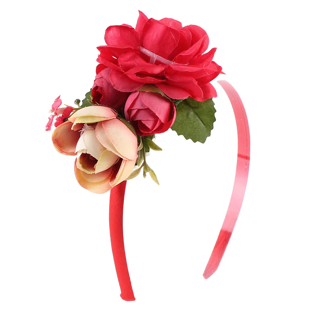 1Pc Handmade Bride Floral Flower Crown Headband Headwear Garland Hair Accessories for Kids Children Girls Baby 4Colors