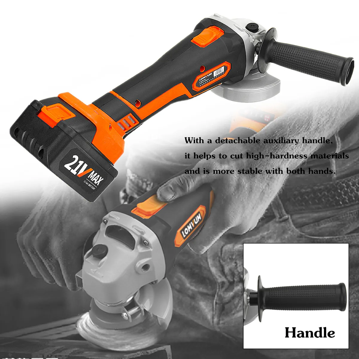 Electric Cordless 21V 4000mAh 7000r/min Li-ion Power Disc Angle Grinder Cutter Tool Kit Charging 1.5 Hours Aluminum Head Durable