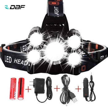 

DBF 13000LM High Power Headlight LED Headlamp T6 4*Q5 5 Chip Head Lamp Flashlight Torch Lanterna Head Light for Biking Camping