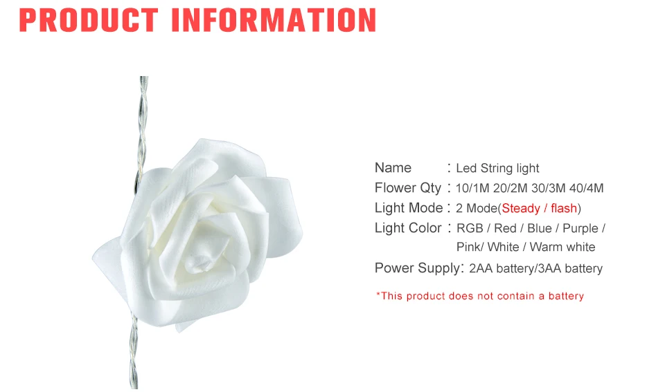 4M Rose LED String Lights AA Battery Powered 1-4 Meters 7 Color (5)