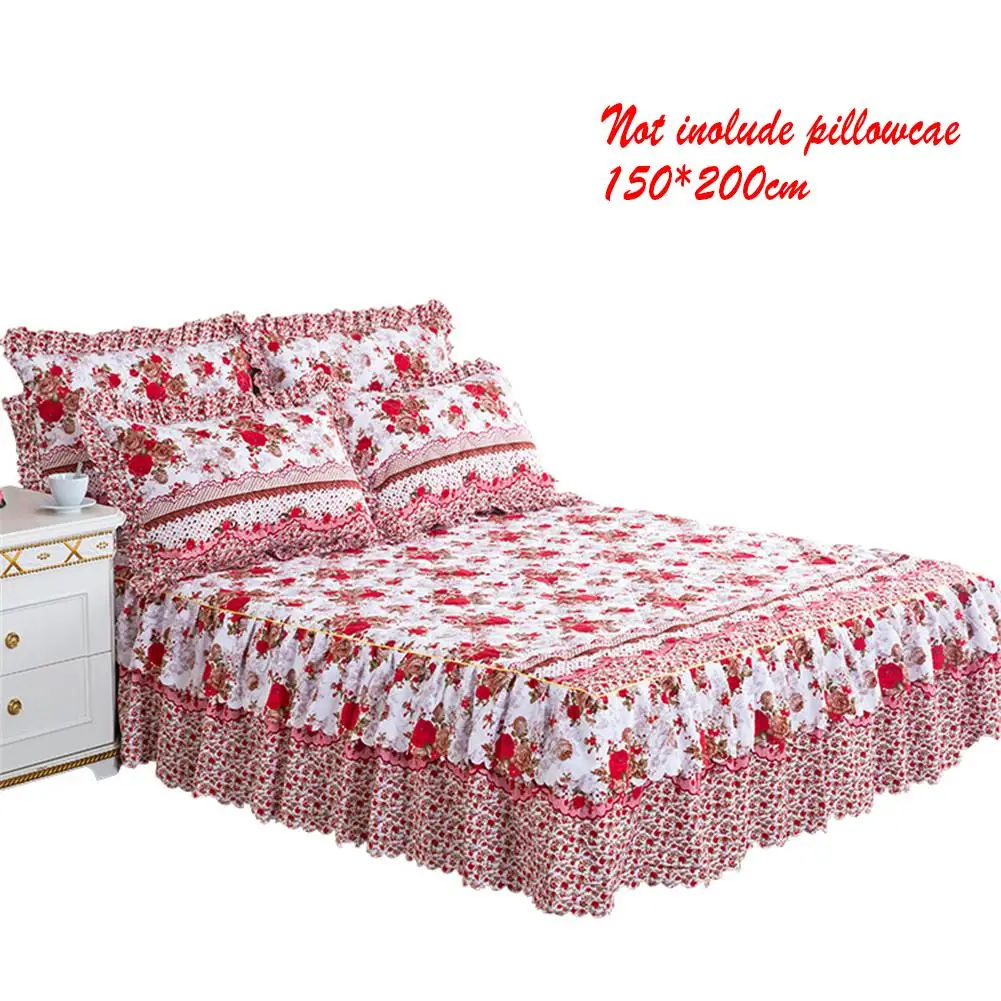 Утолщенная стеганая кровать юбка односпальная кровать покрывало простыня-простой цветочный узор серия - Цвет: Bed skirt H