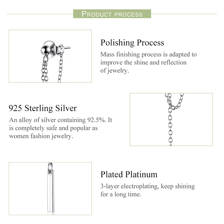 BISAER,, длинные серьги-Цепочки, 925 пробы, серебро, Т-образная полоска, Корейская длинная цепочка, женские серьги-гвоздики, 925, серебряные ювелирные изделия ECE550