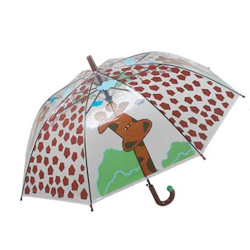 Креативный детский зонт с рисунком из мультфильма, прозрачные дождевые инструменты для детей, животные, жираф, лягушка, тигр, кролик, медведь