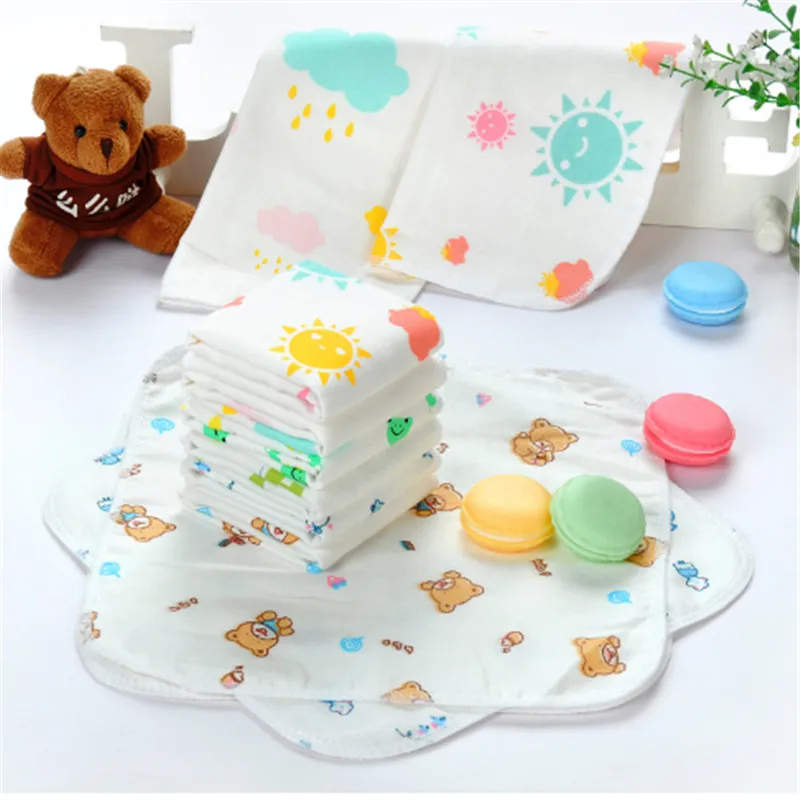  10 pieces / lot Children Baby Cartoon Towel Cotton Gauze Absorbent Printed Square Towels Drying Was