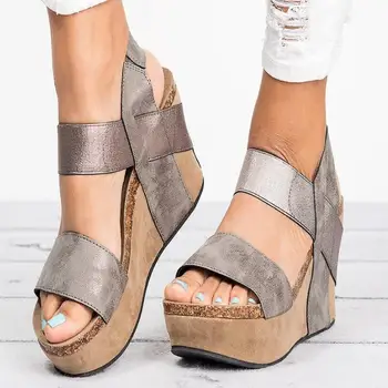 

Ladies Summer Peep Toe Shoes Zapatos Mujer Woman Wedge Footwear Vintage Slip On Women Sandals Chunky High Heel Chaussure F181611
