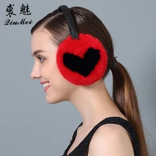 Женские наушники с кроличьим мехом, женские наушники с сердечками, милые теплые наушники с натуральным мехом, плюшевые звукозащитные наушники на зиму