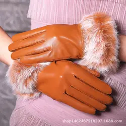 Женские кожаные перчатки Женская мода Guantes Mujer студентов теплые Luva женские кожаные пальцы перчатки Luva Feminina B-9205