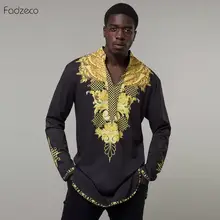 Fadzeco африканская мужская одежда Bazin Riche с v-образным вырезом и длинными рукавами африканская Мужская рубашка размера плюс Дашики африканская одежда Ches вышивка