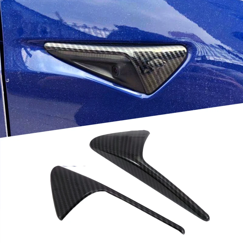 

For Tesla Model 3 Outside Body Air Conditioning AC Vent Outlet Flow Fender Molding Cover with Logo Kit Trim Carbon Fiber Style