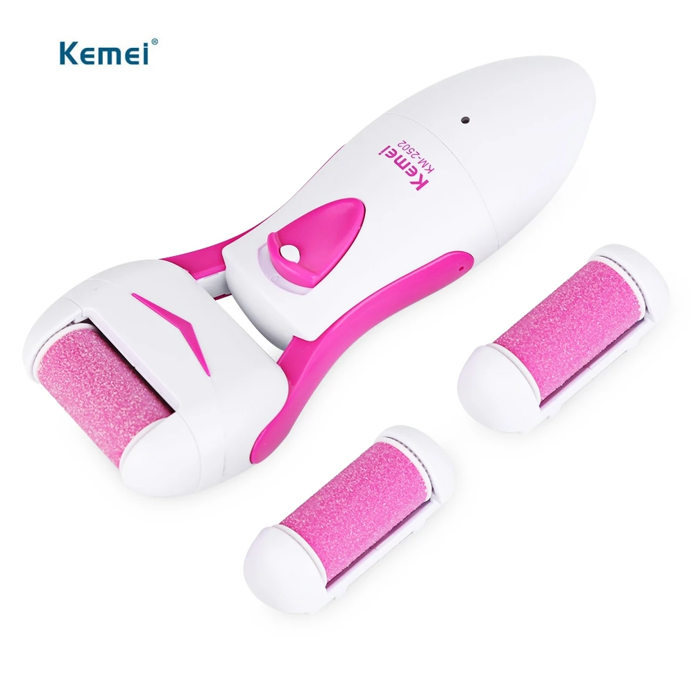 Kemei KM - 2502 New 3 in 1 Portable Electric Lady Foot Callus Remover with 2 Replaceable Heads Dead Skin Care Tool with EU Plug