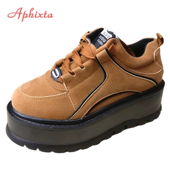 

Aphixta Women Platform Ankle Boots Shoes Women Boots High Quality Height Increasing Ladies Shoes Cow Suede Lace-up Botas Mujer