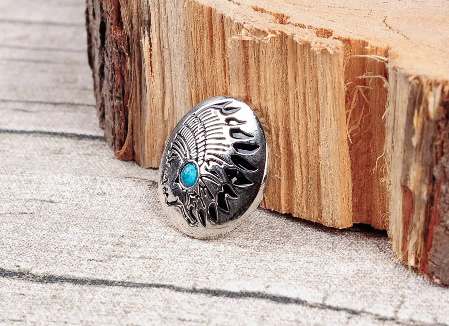 

10PC 30MM SOUTHWEST INDIAN HEAD TURQUOISE SLIVER SCREW BACK LEATHERCRAFT CONCHOS