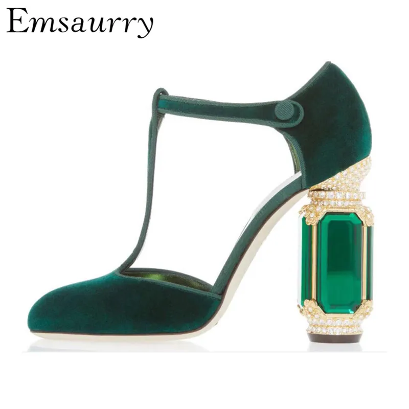 emerald green chunky heels