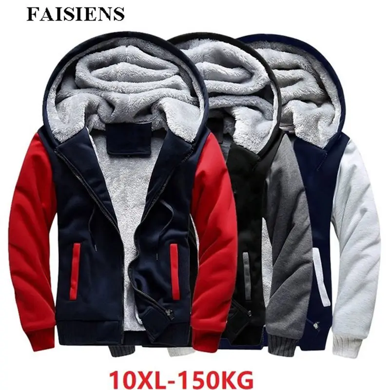 Skup FAISIENS męskie kurtki Plus duży rozmiar 7XL 8XL duży kaptur gruby ciepły polar parki 9XL 10XL zimowy czarny, patchworkowy odzież zewnętrzna płaszcz