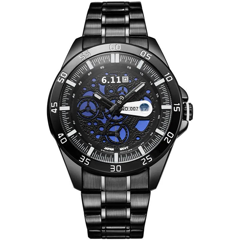 6 11 fashion men s sport quartz watches casual brand solar powered skeleton wristwatches steel band