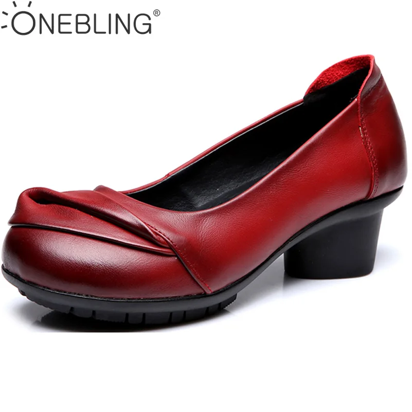 ONEBLING Genuine Leather Women Med Heel Shoes 2017 Spring Autumn Fashion Comfortable Thick Heel Shoes Shallow Soft Female Pumps ONEBLING Genuine Leather Women Med Heel Shoes 2017 Spring Autumn Fashion Comfortable Thick Heel Shoes Shallow Soft Female Pumps