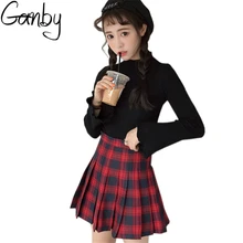 2018 Korean Harajuku Skirts Womens New Fashion Red and Blue Plaid Pleated Skirt Rock Kawaii High