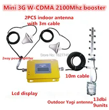 LCD display Mini WCDMA UMTS 3G 2100MHZ Cell Phone Mobile Signal Repeater , 3G Booster Amplifier + 2 indoor Antennas + Cable Kits