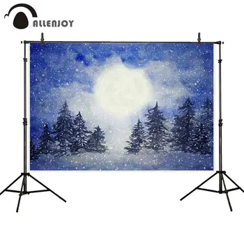 

Allenjoy Christmas photography backdrop winter snow night moon forest watercolor background photophone photocall shoot props new