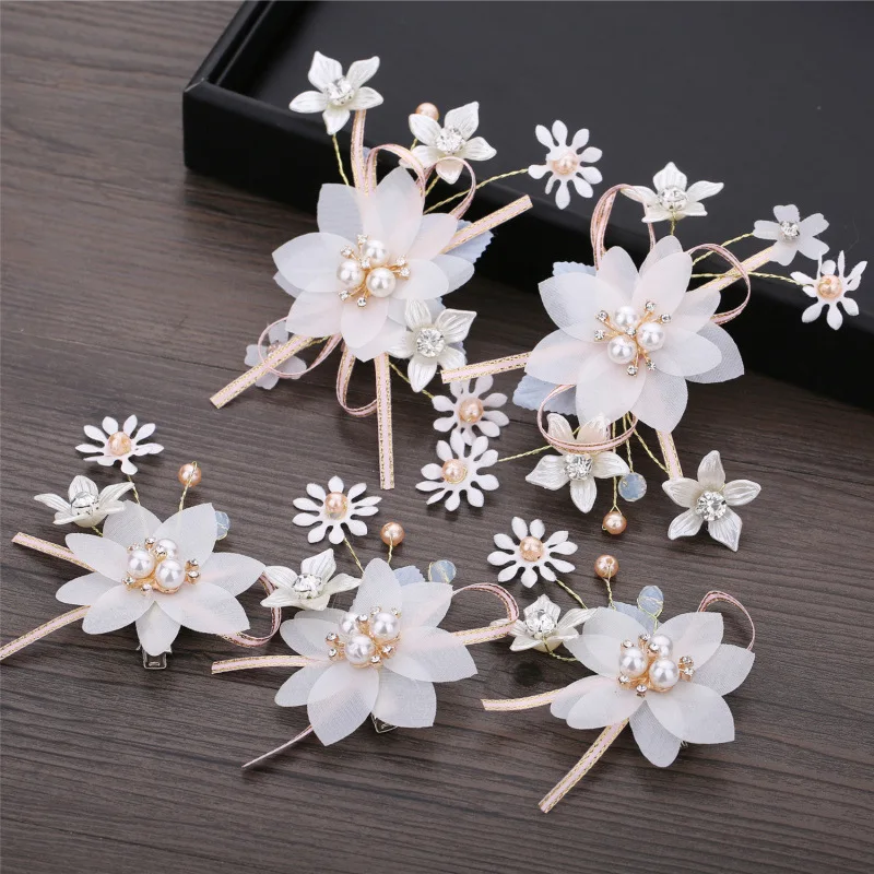 5 PCS Flower Hair Ornaments Sweet Bridal Hair Pins Jewelry For Girls
