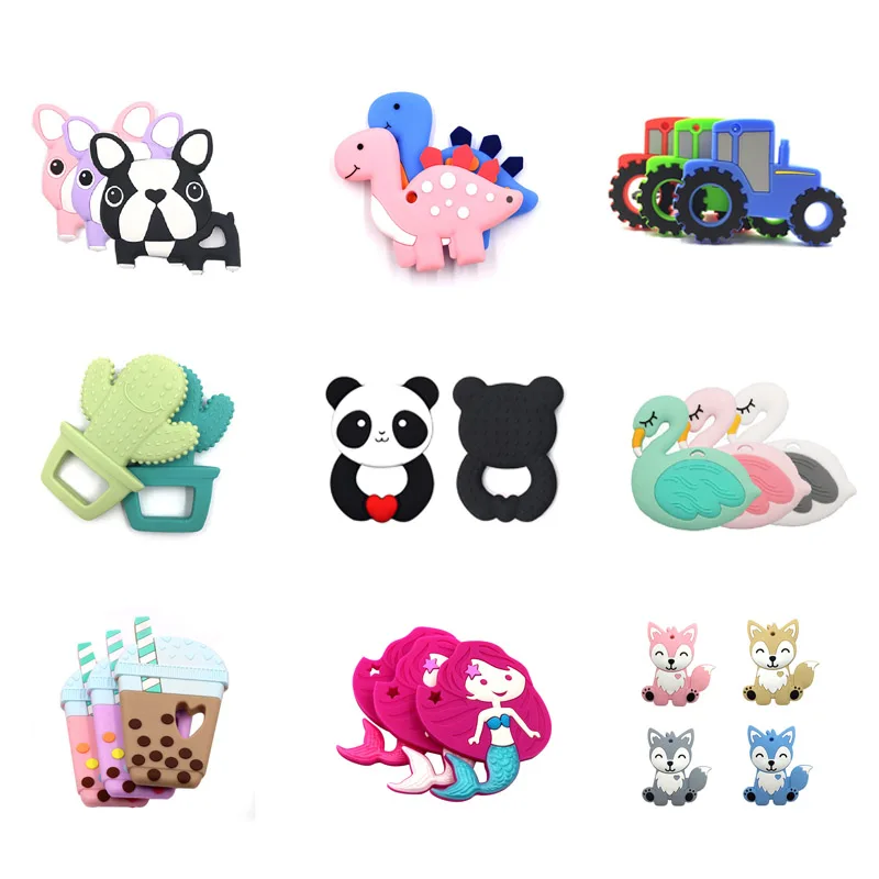

Animal Silicone Baby Teether Dinosaur Silicone Teether Dentition Beads To Nursing Baby Teether Chew Child Animal Toy