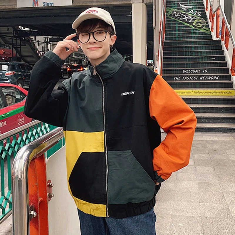 patchwork Oversized Jacket Men Summer Streetwear College Varsity Hip Hop Jacket Man Anorak Windbreaker Short Mens Coat 5J59