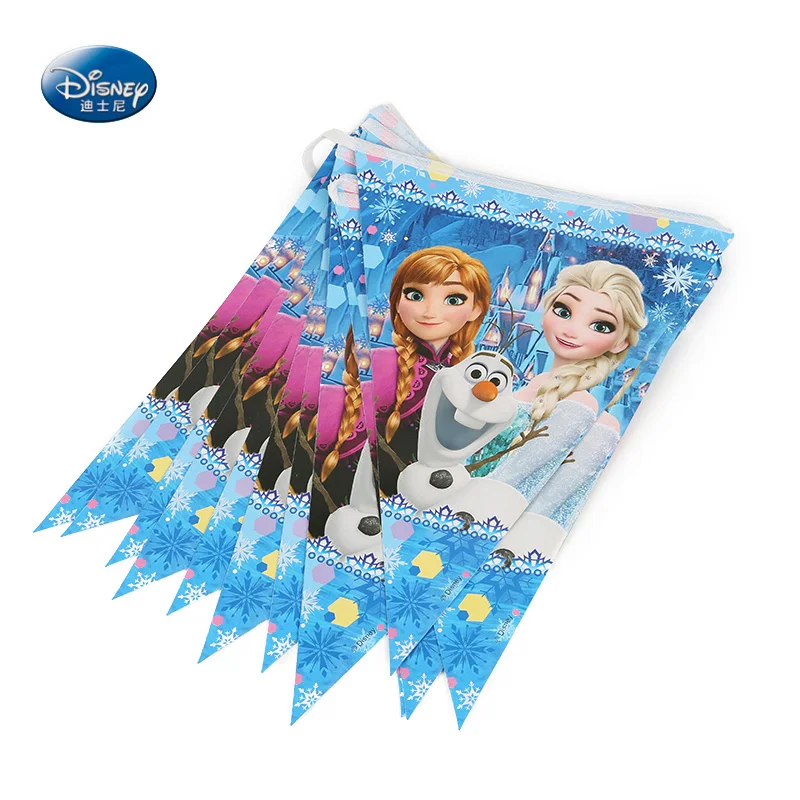

beautiful Flag 1set Banner Including 12pcs Pennants Frozen Theme Kids Favor Happy Birthday Party Supplies Decoration 2.8M