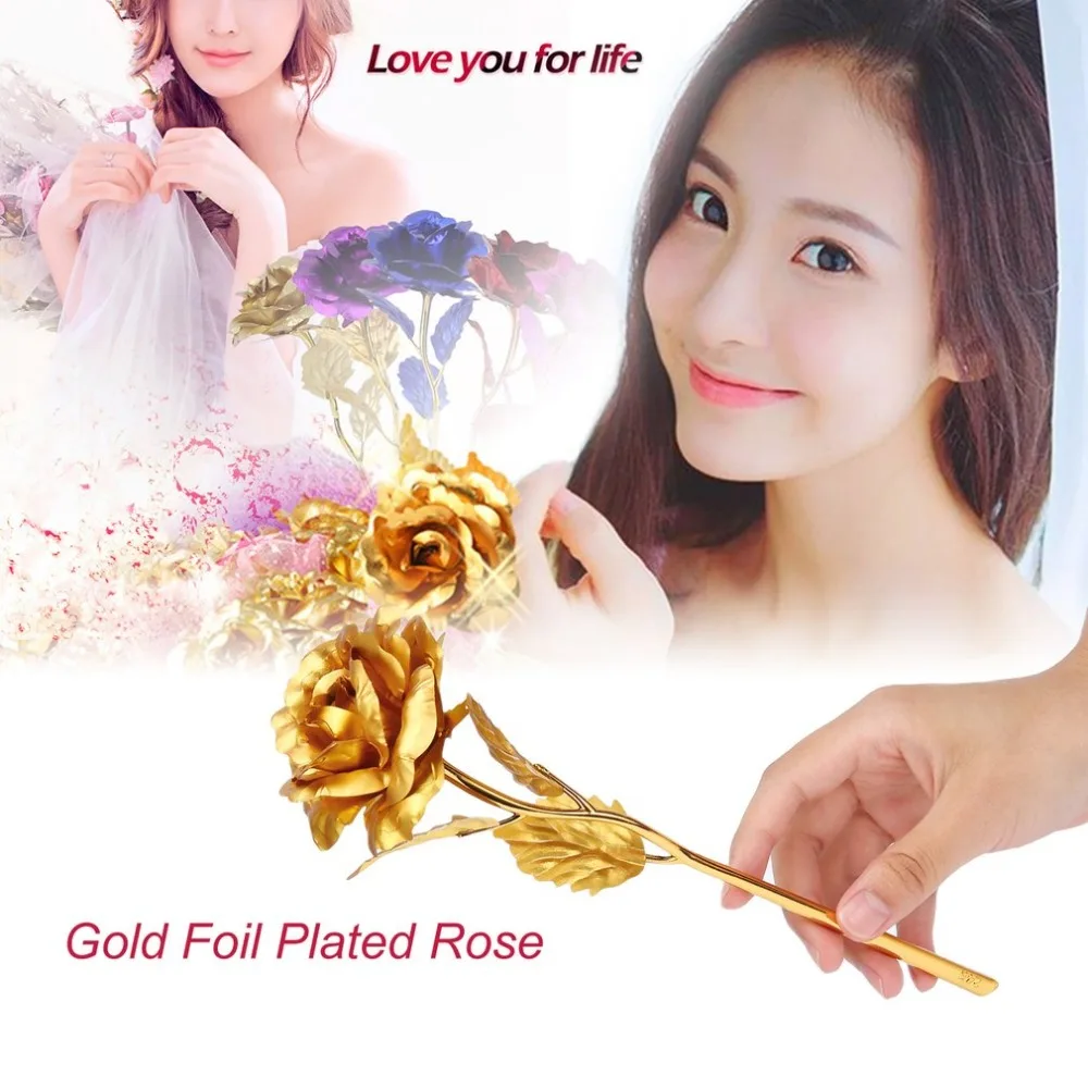 

Teachers Day Gift 24K Gold Plated Golden Rose Flower Holiday Present Wedding Party Birthday Decor Retailed Box Drop shipping