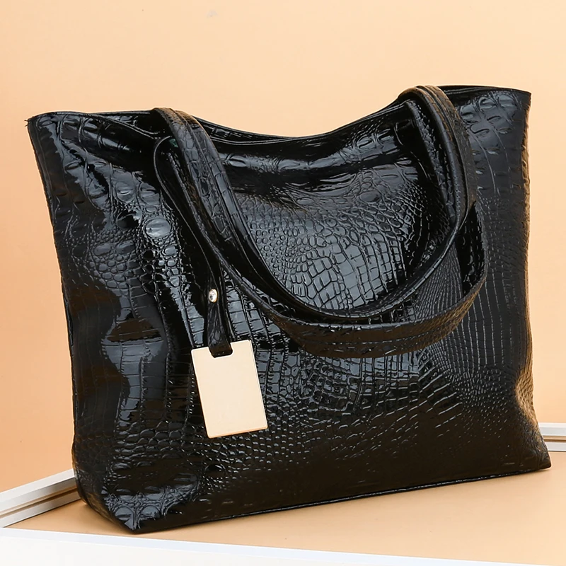

Spacious Women PU Leather Handbags Luxury Crocodile Pattern Casual Tote Ladies High Quality Large Capacity Shoulder Bag