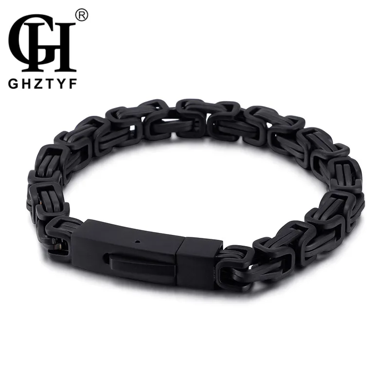 

GHZTYF Men's Black Stainless Steel Chain Bracelet Punk Pulsera Vintage Square Link Hand Chains Wholesale