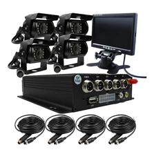 Free Shipping 4CH SD GPS Track Car Mobile DVR Video Recorder Kit + IR CCTV SONY 600TVL Rear View Camera 7″ LCD For Truck Van Bus