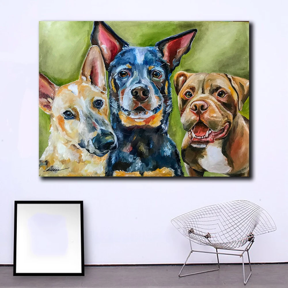Fashion Prints Wall Art Animal Art Colorful Three dogs Oil Painting Poster Canvas paintings For