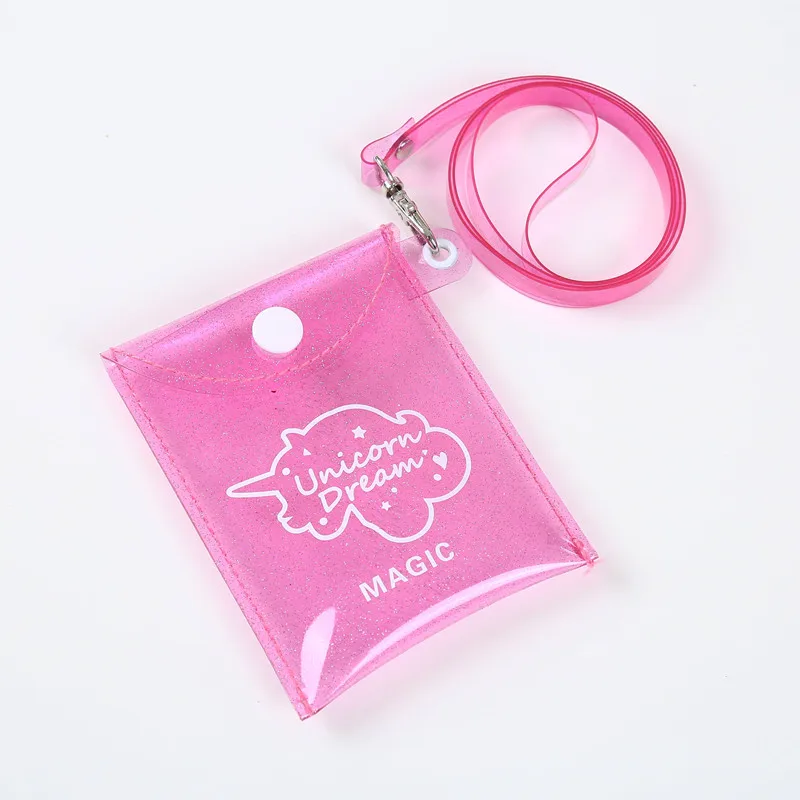 rose pink Блестящий прозрачный держатель для карты, кошелек для девушек, сумки для шеи, сумка с ремешком, милое фото, блестящий прозрачный Кошелек для монет, Женский мини-кошелек из ПВХ - Цвет: rose pink