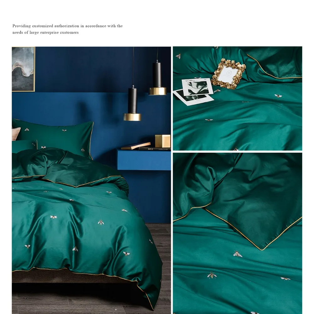 No 56 60 Luxe Emerald Groen Dekbedovertrek Katoen Met Bijen Emerald Groen Dekbedovertrek Katoen