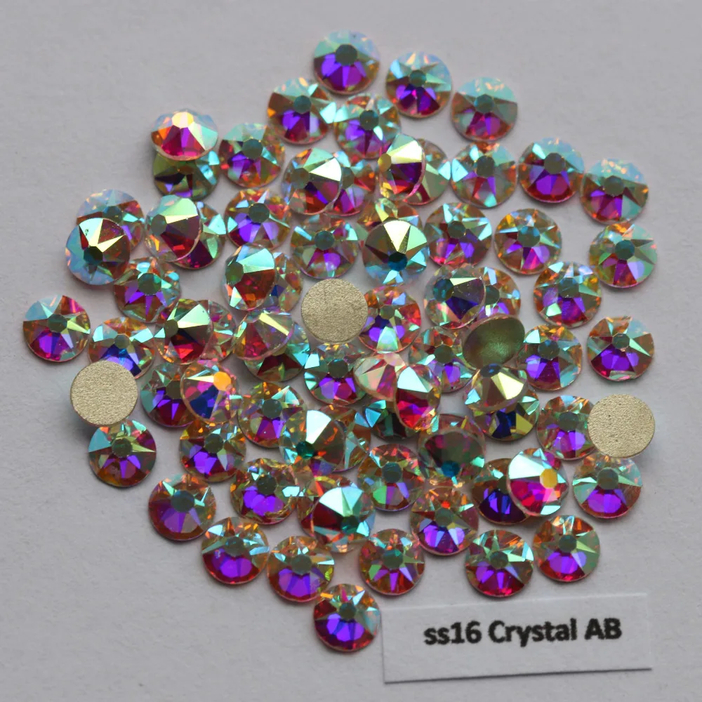 

1440pcs/Lot, AAA Quality New Facted (8 big + 8 small) ss16 (3.8-4.0mm) Crystal AB Nail Art Glue On Non Hotfix Rhinestones