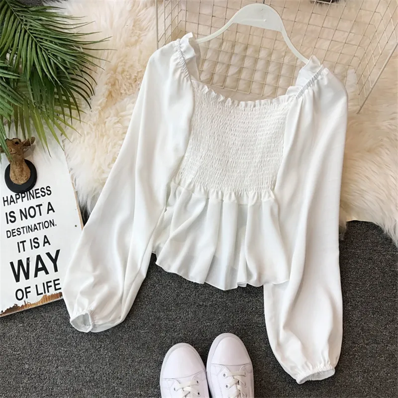  2018 Spring Autumn Women Long Sleeve Blouse V-Neck Drawstring Tie Blouses Female Lantern Sleeve Ruf