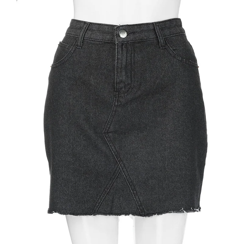 Черные джинсовые юбки, женские летние джинсовые юбки с карманами и пуговицами, Корейская винтажная мини-юбка с высокой талией, сексуальная юбка-карандаш, XL