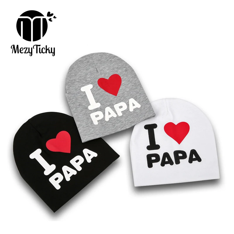 Mezyticky 2 шт./упак. для маленьких мальчиков и девочек с надписью «I love papa» или «I love mama» шляпы для детей, утепленная хлопковая одежда для младенцев из хлопка с принтом для малышей новорожденных детей Шапки