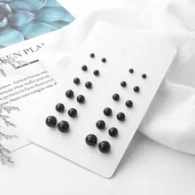 Brincos de imitação de pérolas grande círculo feminino, brincos geométricos grandes, preto e branco, 2020