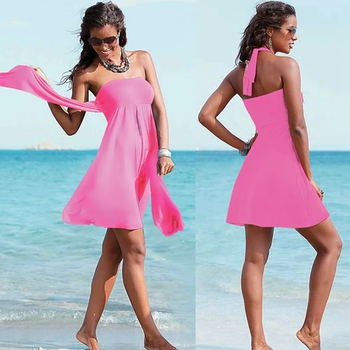 Горячая приветствуется многоразовая пляжная одежда; накидка самая популярная пляжная одежда-трансформер крючком летнее женское пляжное платье - Цвет: Розовый